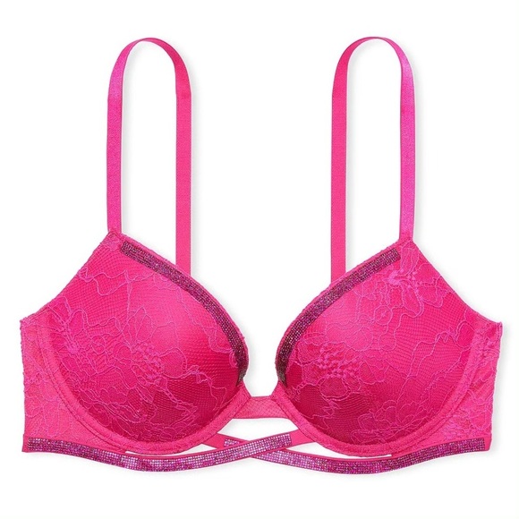 Victoria's Secret Other - Victoria’s Secret 36B Hot Pink Very Sexy Shine Cradle Lace Push Up Bra